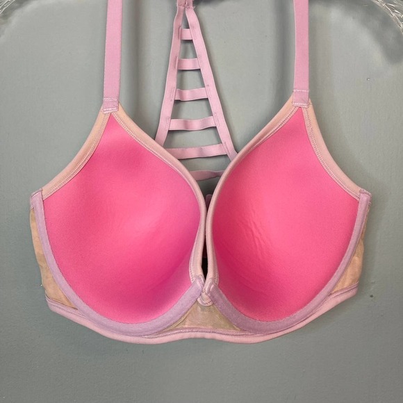 PINK Victoria's Secret Purple Beige Lightly Lined Hibiscus Underwire Bra 34DD - Picture 9 of 12
